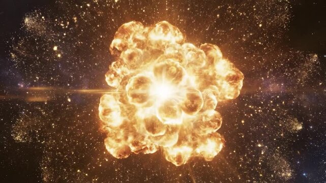 A massive supernova explosion glows brightly in the deep dark space