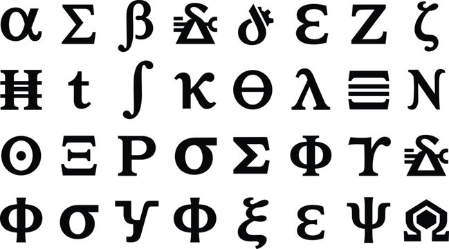 Greek Alphabet Symbol Collection with Mathematical Scientific and Engineering Vector Icons