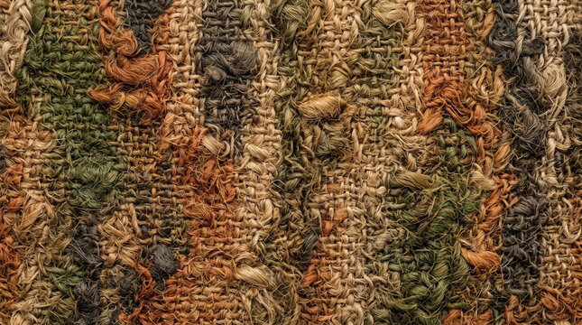 Abstract textured background of woven rustic burlap fabric in earthy tones