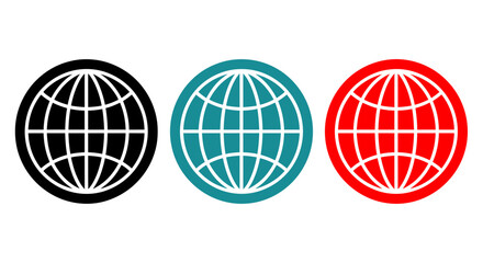 Fototapeta premium Triple Globe Icons in Black Teal and Red for Graphic Design Concepts.