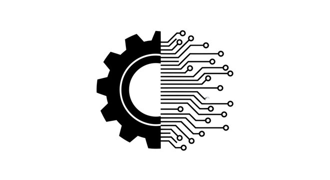 Split gear and circuit design symbolizing technology and industrial innovation.