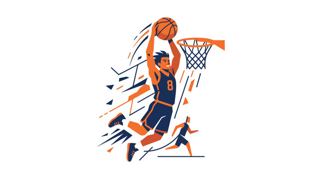 Dynamic basketball slam dunk vector illustration