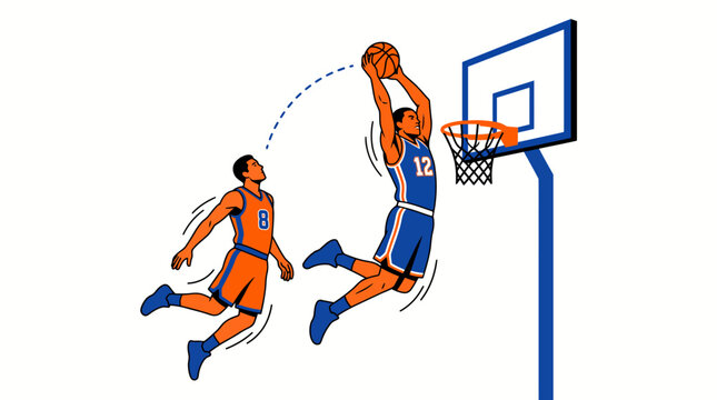 Basketball player slam dunk vector illustration