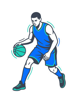 Modern basketball player athlete dribbling vector