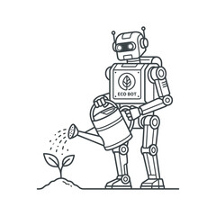 Naklejka premium Eco friendly robot watering plant.