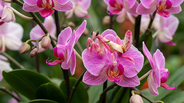 Vibrant Pink Orchid Flowers in Full Bloom.