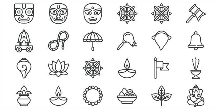 Collection of Hindu and Buddhist religious symbols and icons.
