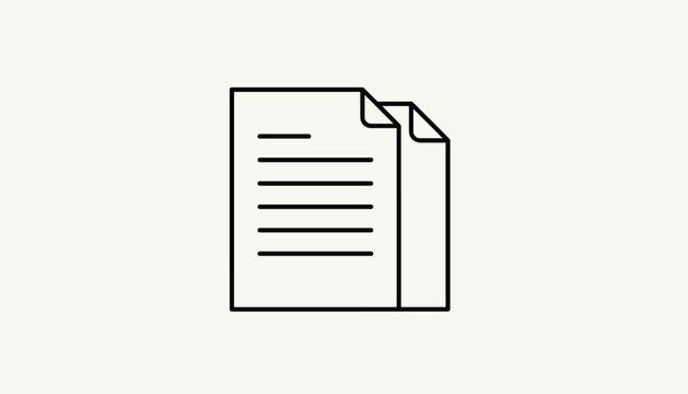 Line icon of two stacked sheets of paper or documents on white background, simple minimalist business files vector.