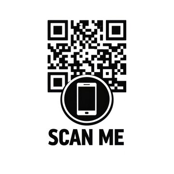 Black and white QR code with 'Scan Me' text and phone icon below.