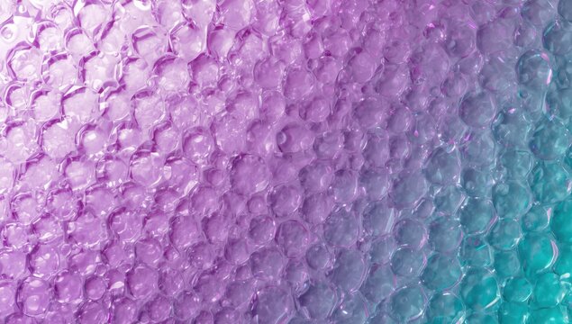 Aerial view of textured bubble wrap in purple and green.