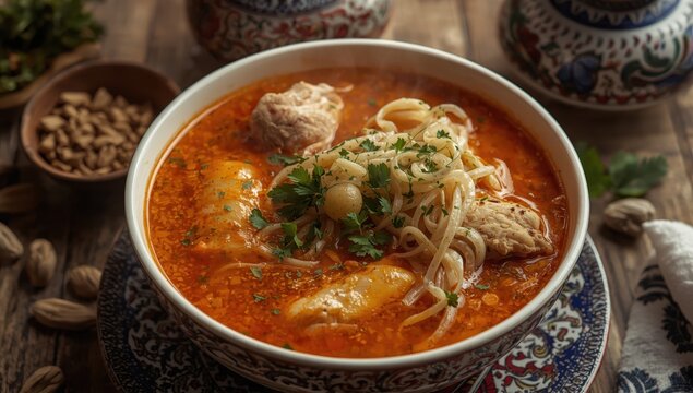 Arabasi, a Central Anatolian dish, features spicy chicken soup and gelatinous dough.