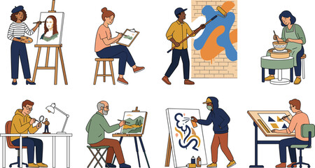 Artist and Creative Profession Collection Featuring Painting Drawing Pottery Mural Art Digital Illustration and Creative Workspace Illustrations © MdBabul