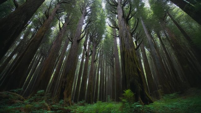 Low angle view of ancient cedar forest on sado island niigata