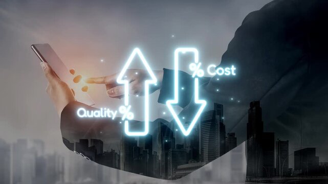 Business concept showing cost reduction and quality increase using Lean, Six Sigma, and Total Quality Management (TQM) to enhance efficiency, value, and customer satisfaction. Muxer