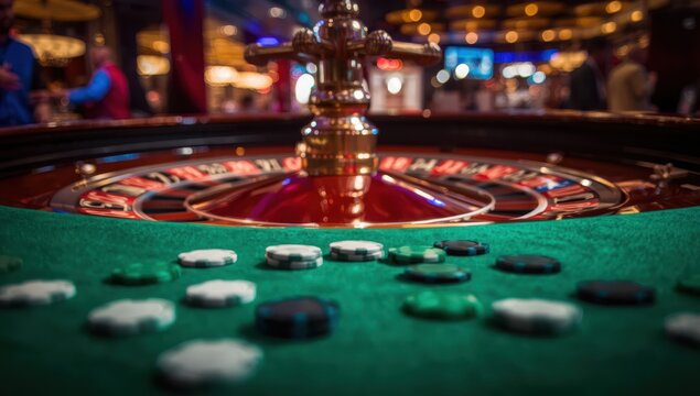 Close-up of a casino roulette wheel - Focused detail