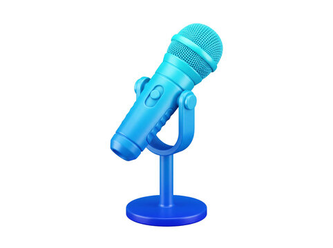 Turquoise microphone with stand 3d rendering on transparent background mic audio equipment sound recording