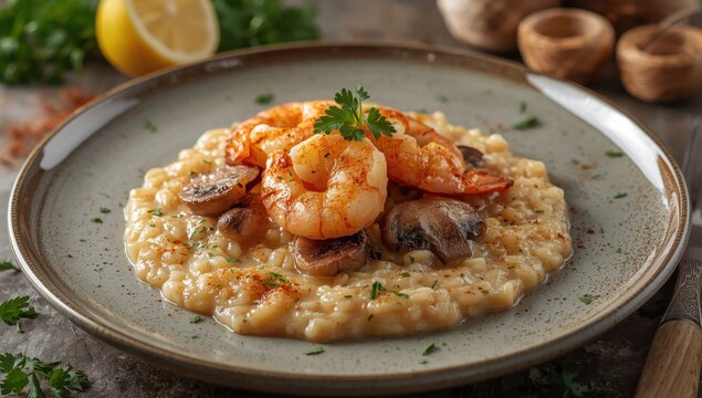 Creamy risotto with shrimp and seasonings