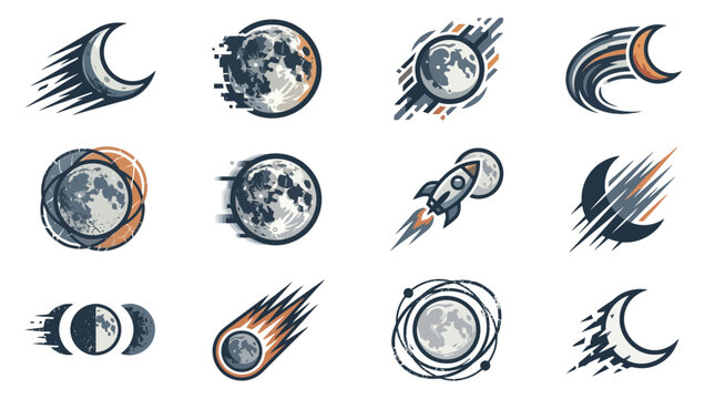 Cosmic Elements Collection: Moon Phases, Rocket, Comet & Stars Icon Set