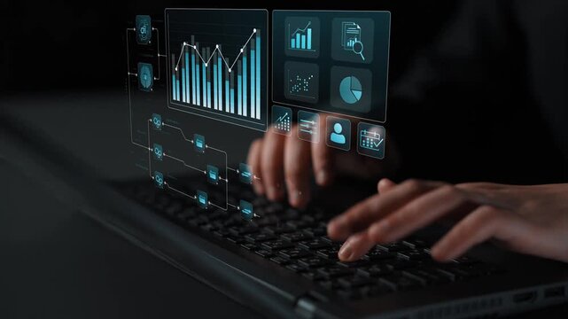 Data flow from database and cloud to processing and analytics dashboards, representing data analysis, automation, insight generation, and digital intelligence Marrow