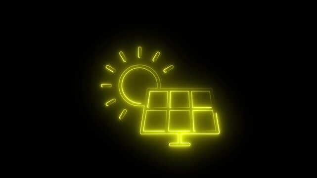 Glowing neon solar panel and sun animation for renewable energy and sustainability concepts