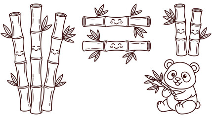 Kawaii bamboo set with cute panda and smiling plant characters vector. © MDTAZBIRHOSSAIN