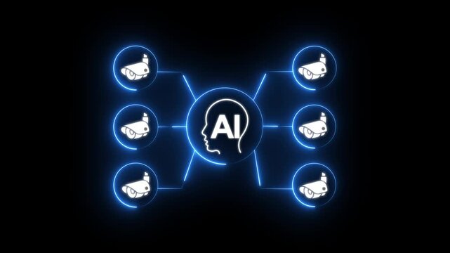 Ai-powered smart surveillance system network with connected security cameras and digital neural interface