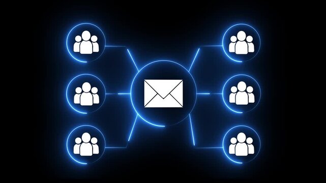 Digital email network connection with glowing blue user and messaging hub