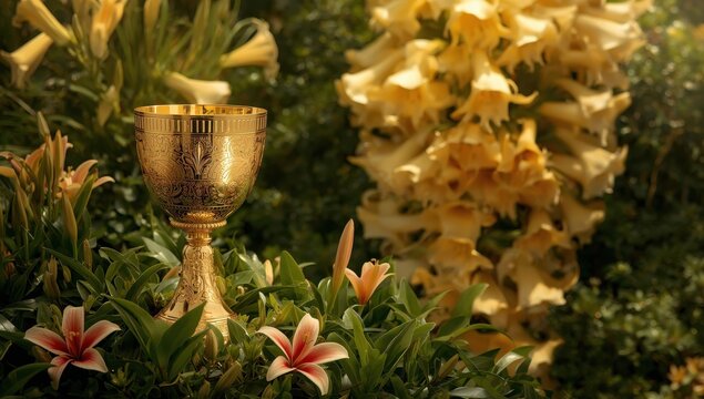 Golden cup, Hawaiian lily, or Solandra maxima flowers in Attica, Greece.