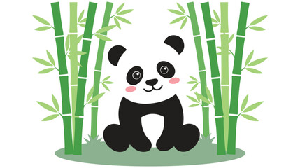 Cute cartoon baby panda sitting between green bamboo stalks. © MDTAZBIRHOSSAIN