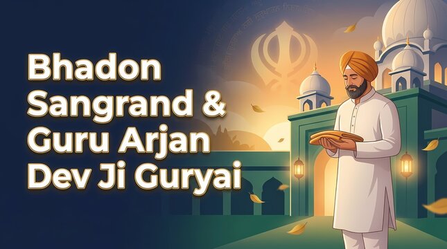 Bhadon sangrand and guru arjan dev ji guryai religious celebration illustration