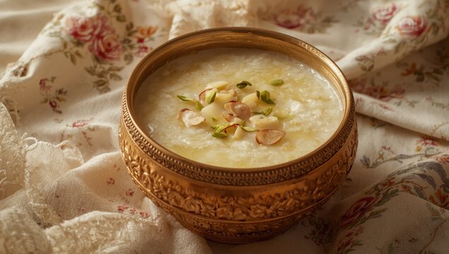 Rice Kheer, Firni, or Chawal ki Khir is a pudding from the Indian subcontinent, prepared by cooking milk, sugar, and rice, and served in a bowl.