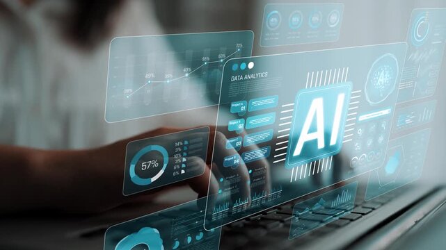 Futuristic Data Analytics Interface Showcasing Artificial Intelligence Technology with Visual Elements and User Interaction Sigmoid