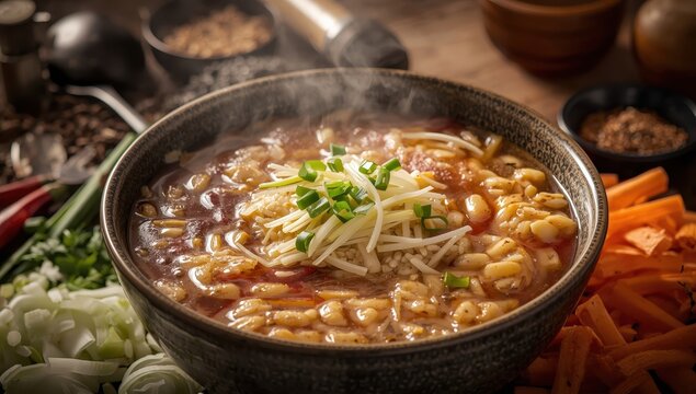 Kongnamul gukbap is a dish of rice and bean sprouts cooked in seasoned broth.