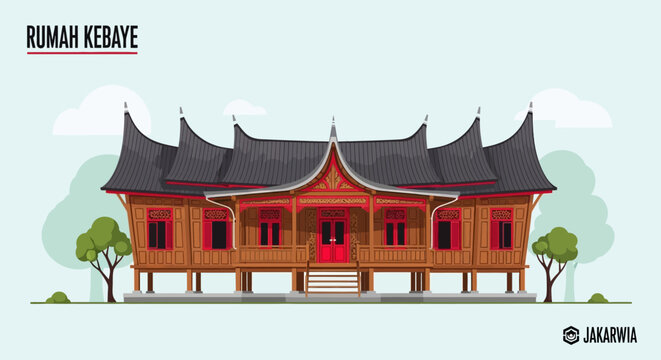 Traditional Balinese house with pointed roof.