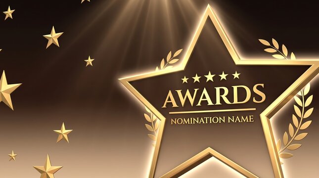 Golden star award badge with laurels and stars background