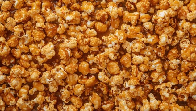 Overhead shot of caramel popcorn.