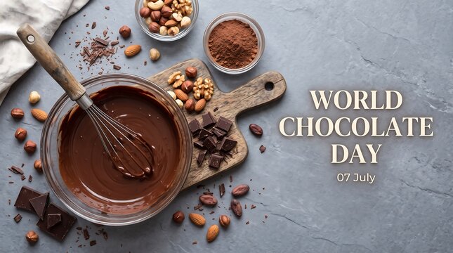 Molten chocolate in pot for world chocolate day celebration