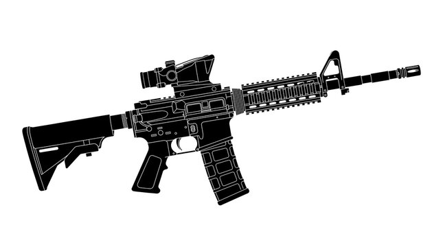 Black and white rifle with scope illustration