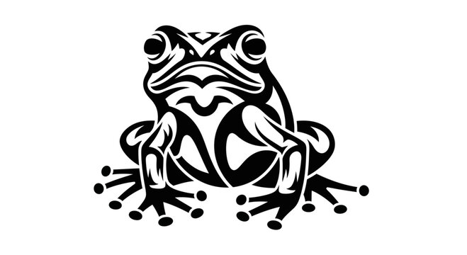 Black and white frog illustration sitting.