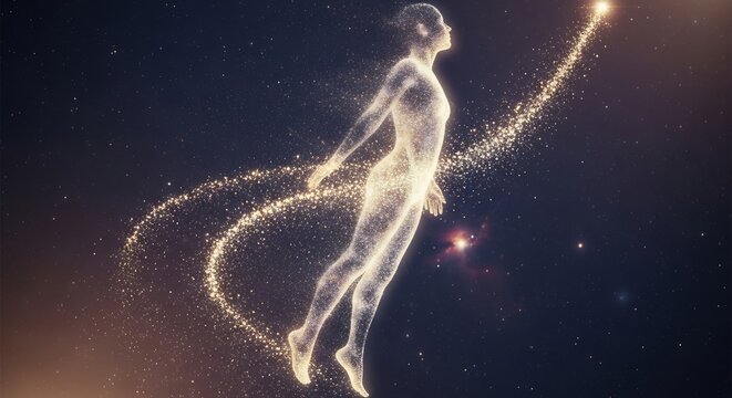 Ethereal Being Ascending Through Cosmic Dust Trail.