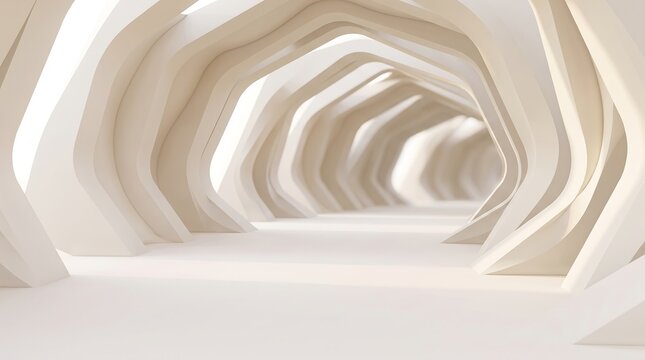Futuristic White Abstract Corridor with Organic Parametric Curved Walls and Bright Natural Lighting
