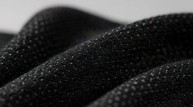 Close-up of a textured black surface with fine hexagonal patterns, creating a glossy, wave-like effect under soft lighting.