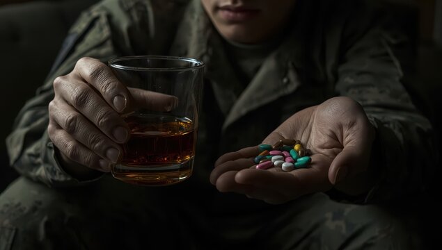 Soldier struggles with substance misuse for PTSD relief.