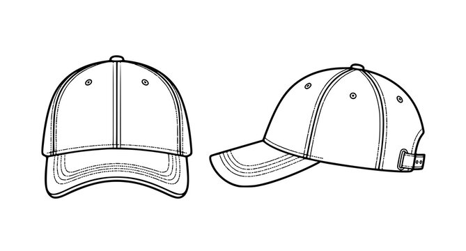 Plain black baseball cap outline vector doodle illustration