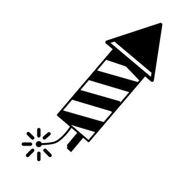 Black and white firework rocket icon with lit fuse for patriotic celebration design