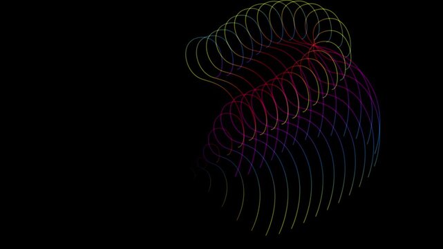 Abstract rainbow neon light waves form a glowing heart shape with smooth flowing motion on a black background, ideal for love, technology, and futuristic digital visuals