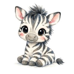 Obraz premium Adorable cartoon zebra with big eyes and a playful expression.