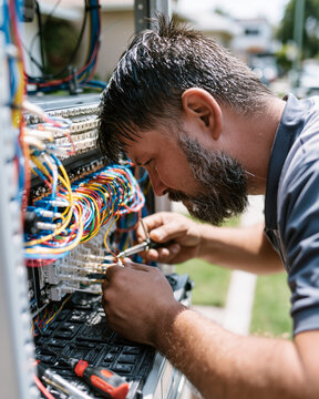 Fiber technician splicing a local network cable