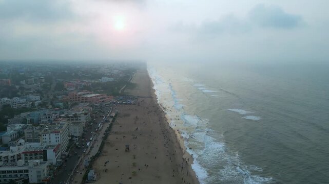 Aerial view of Golden Beach, Puri, Odisha, India. 