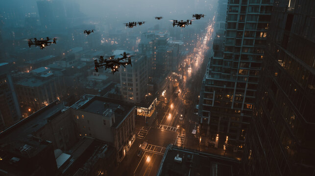 Drones over city
